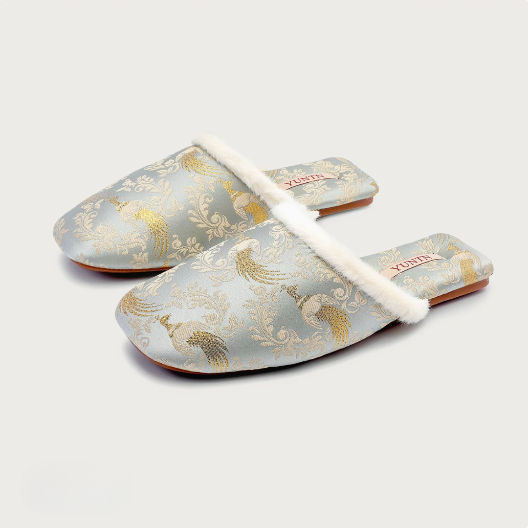 Golden Peacock Luxury Satin Women Indoor Slipper