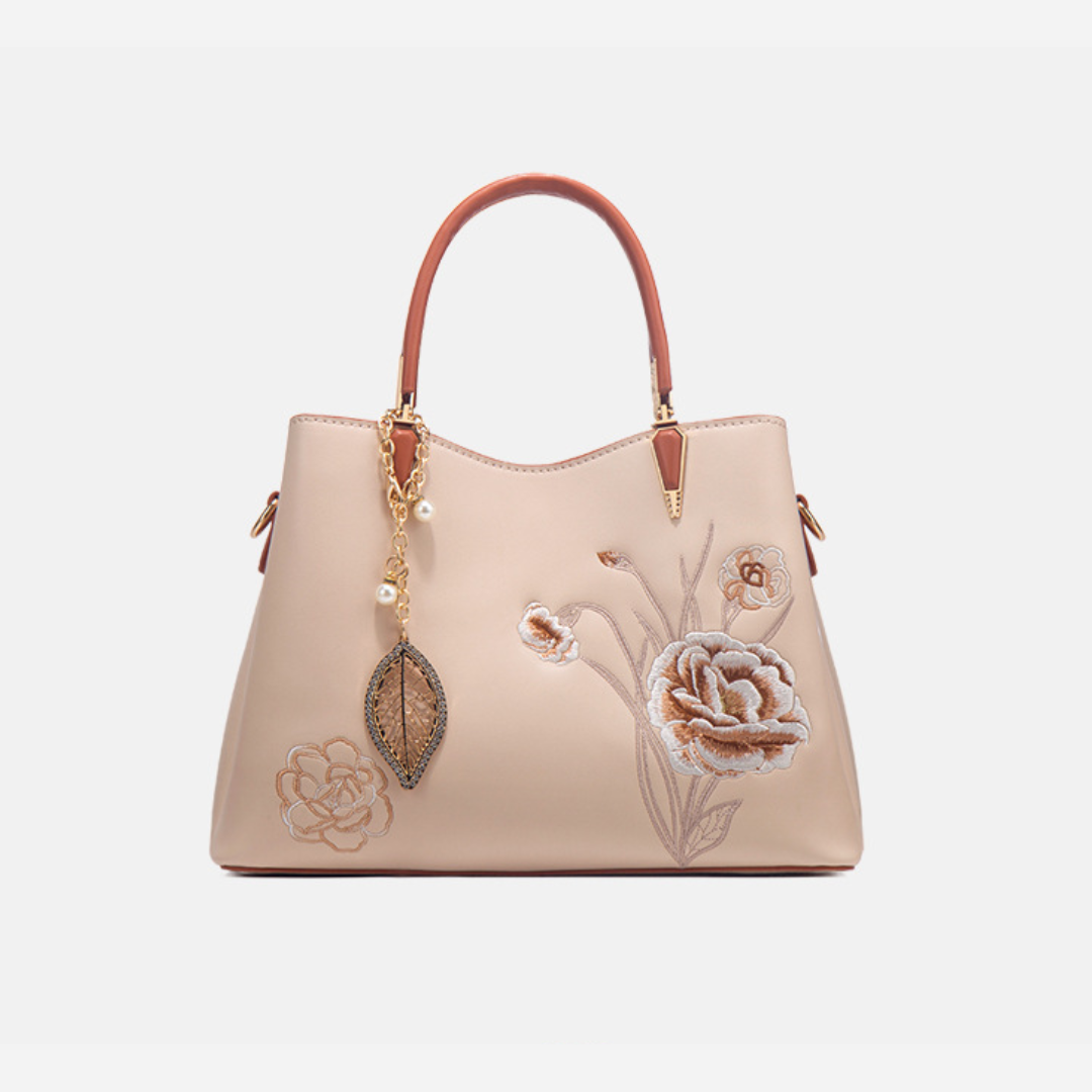 Tang Red 28 Embroidered-Peony Tote IV