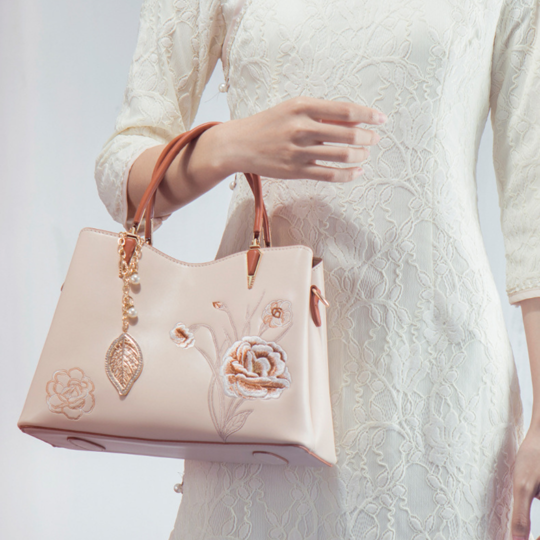 Tang Red 28 Embroidered-Peony Tote IV