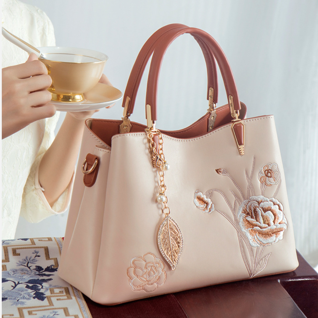 Tang Red 28 Embroidered-Peony Tote IV