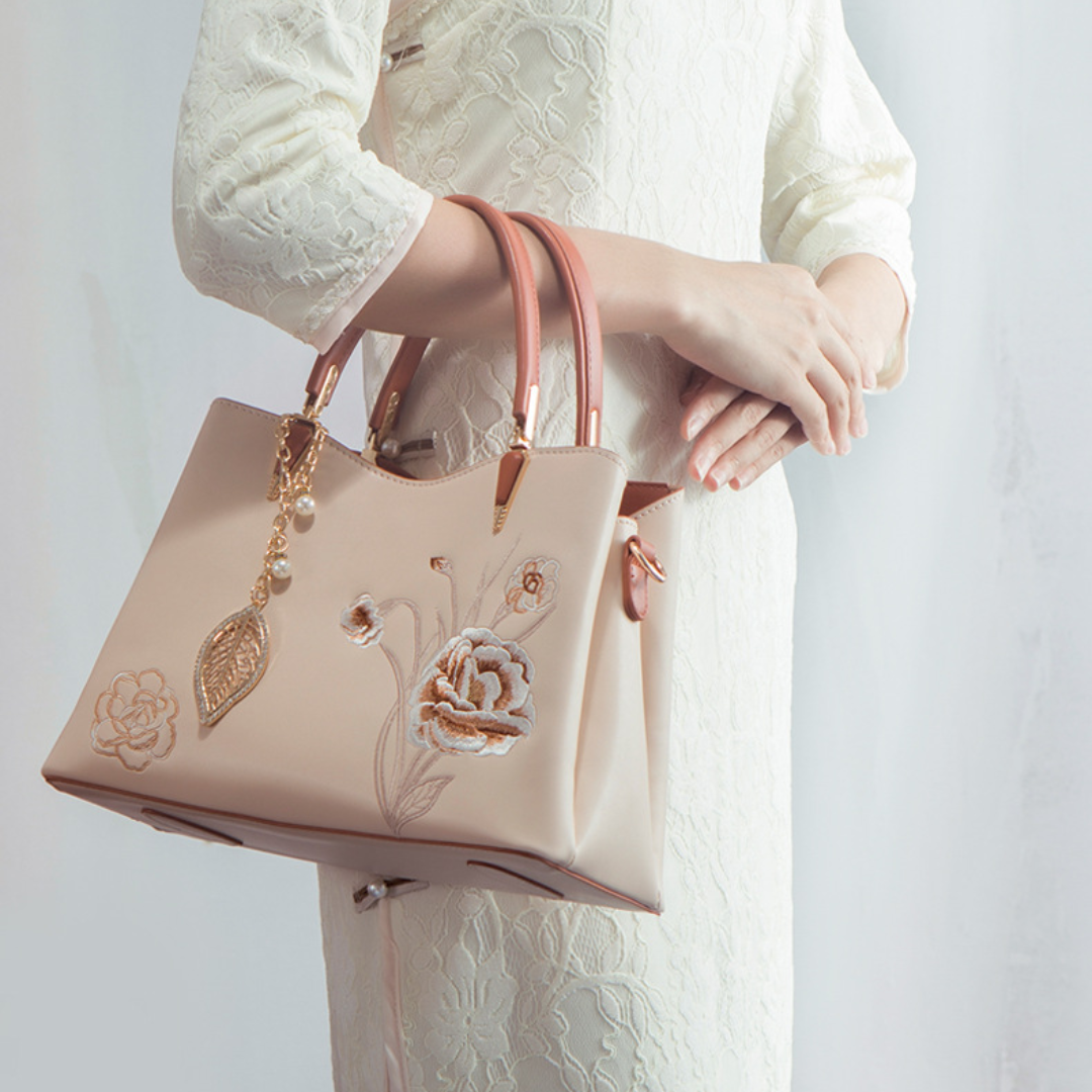 Tang Red 28 Embroidered-Peony Tote IV