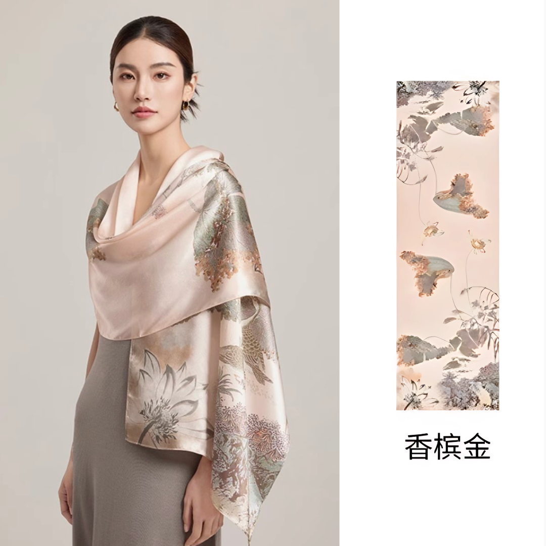 Amber Garden Mulberry Silk Scarf (170x53cm)