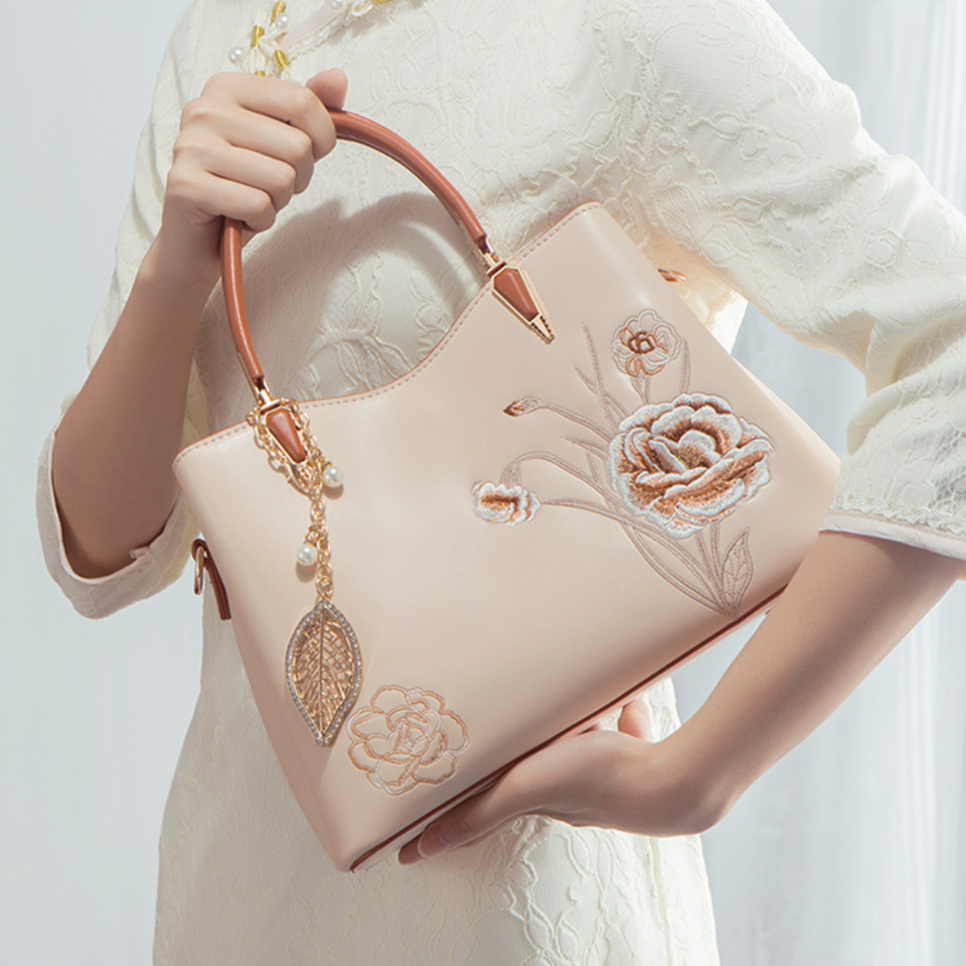 Tang Red 28 Embroidered-Peony Tote IV