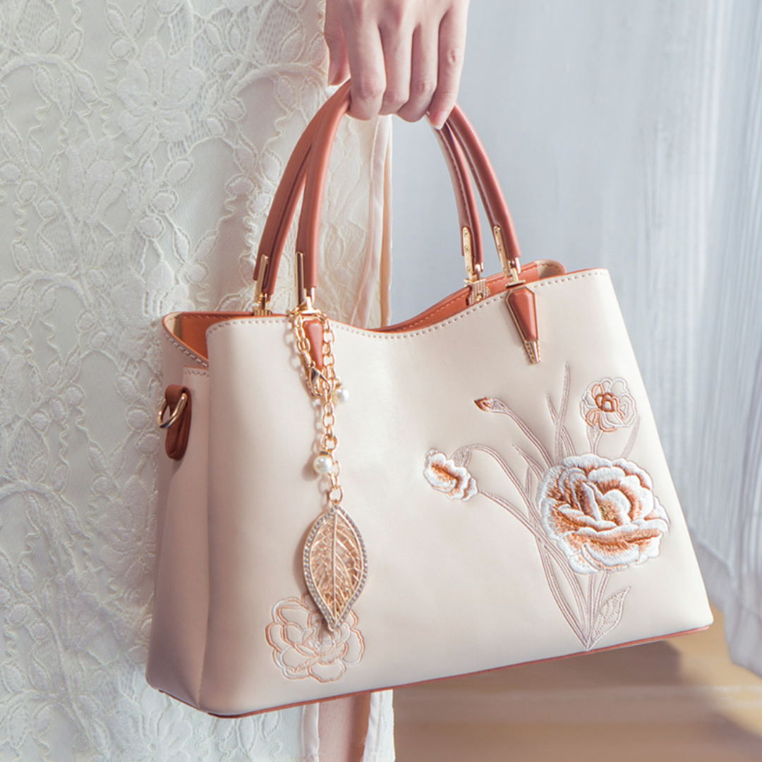 Tang Red 28 Embroidered-Peony Tote IV