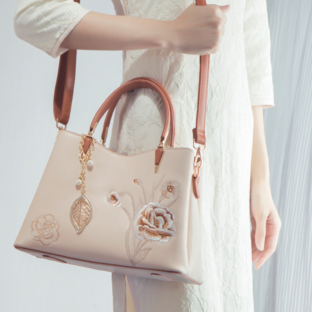 Tang Red 28 Embroidered-Peony Tote IV