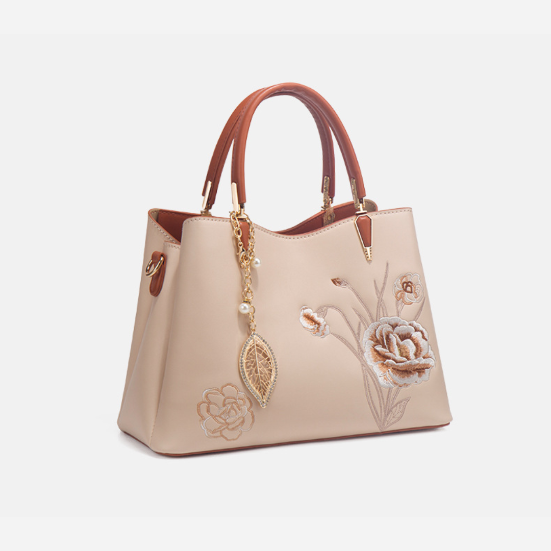 Tang Red 28 Embroidered-Peony Tote IV