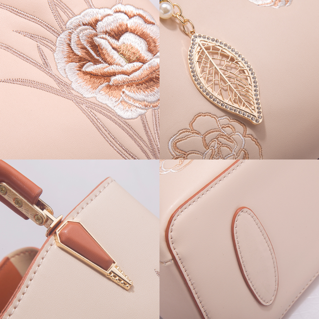 Tang Red 28 Embroidered-Peony Tote IV