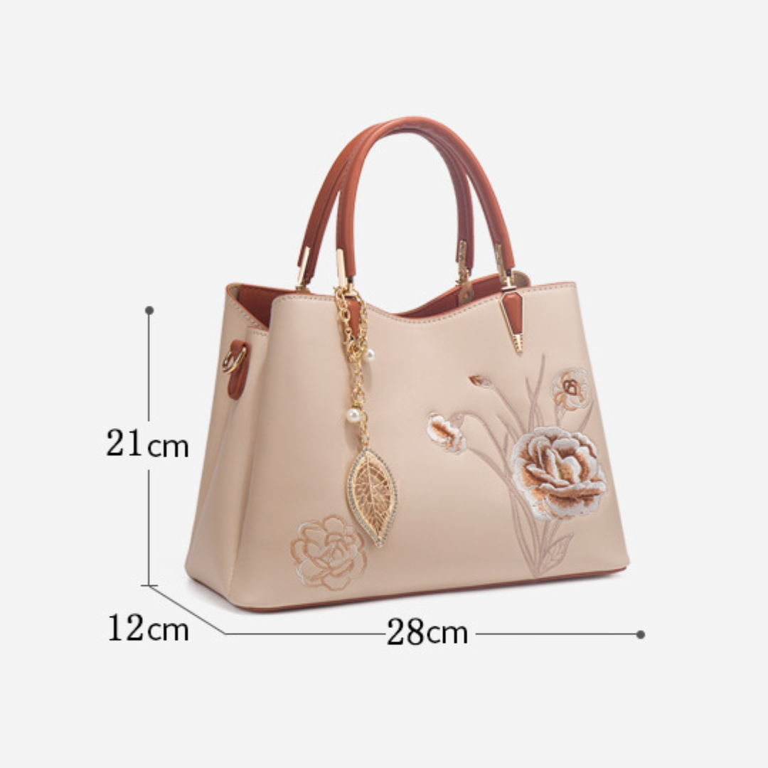 Tang Red 28 Embroidered-Peony Tote IV