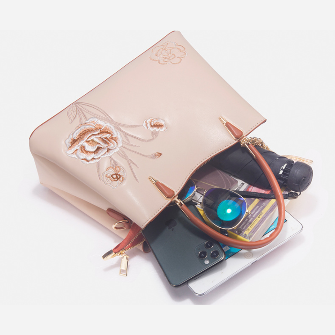 Tang Red 28 Embroidered-Peony Tote IV