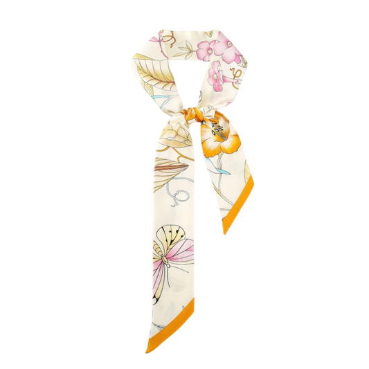 Floral Symphony 100% Mulberry Silk Twilly