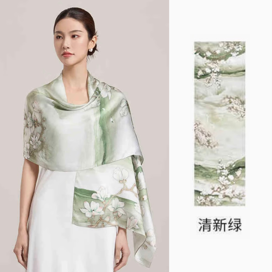 Verdant Silence Mulberry Silk Scarf (170x53cm)