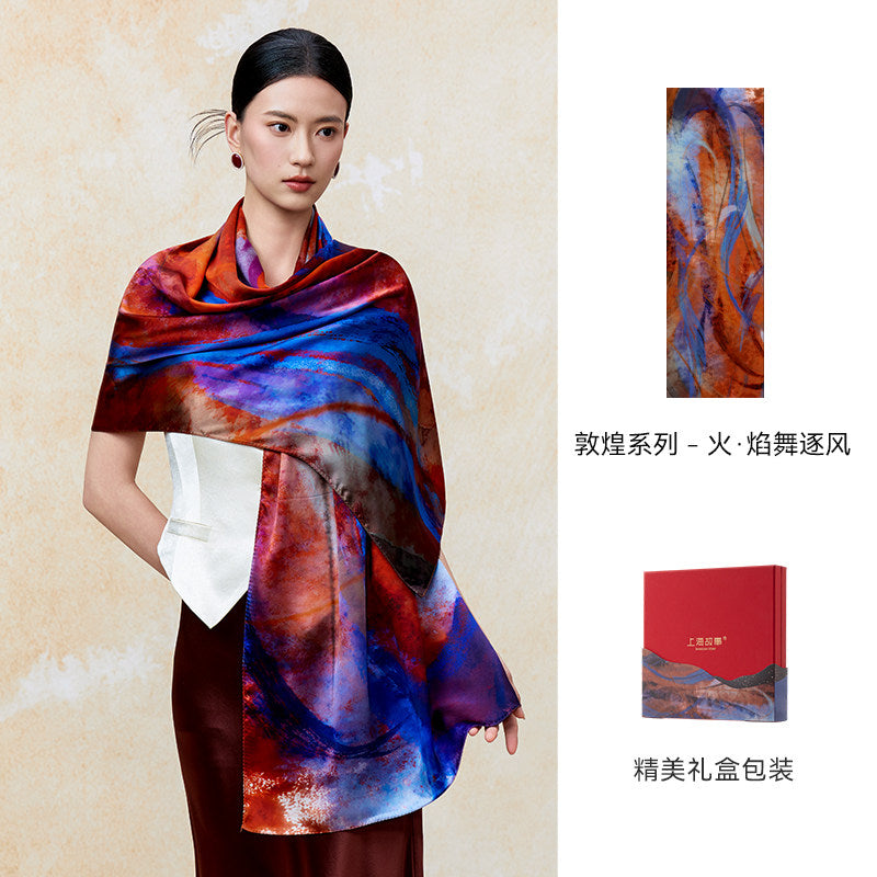 Dunhuang Five Elements Printed Mulberry Silk Shawl / Scarf