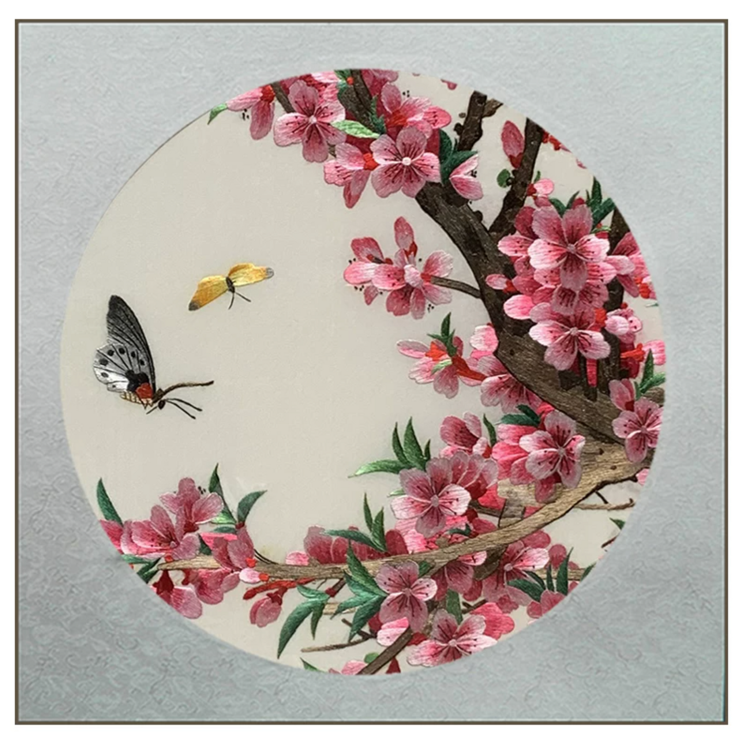 Su Embroidery Framed Wall Painting Art | Peach Blossom and Butterflies