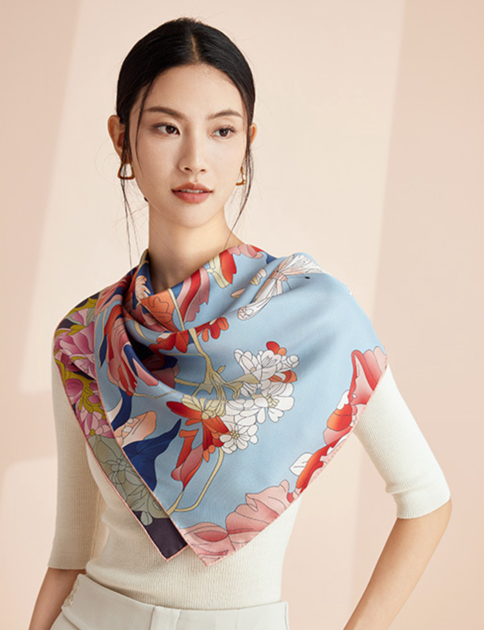 Petal Dance Mulberry Silk Scarf (90cm)