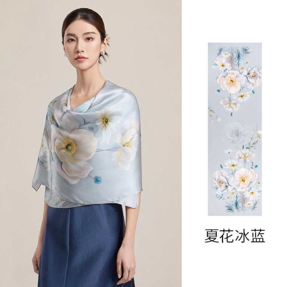 Winter Bloom Mulberry Silk Scarf (170x53cm)