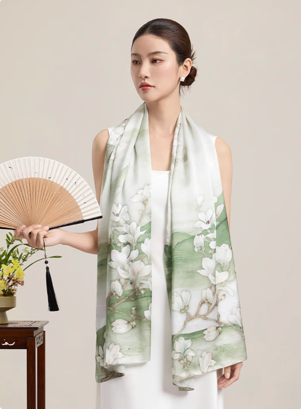 Verdant Silence Mulberry Silk Scarf (170x53cm)