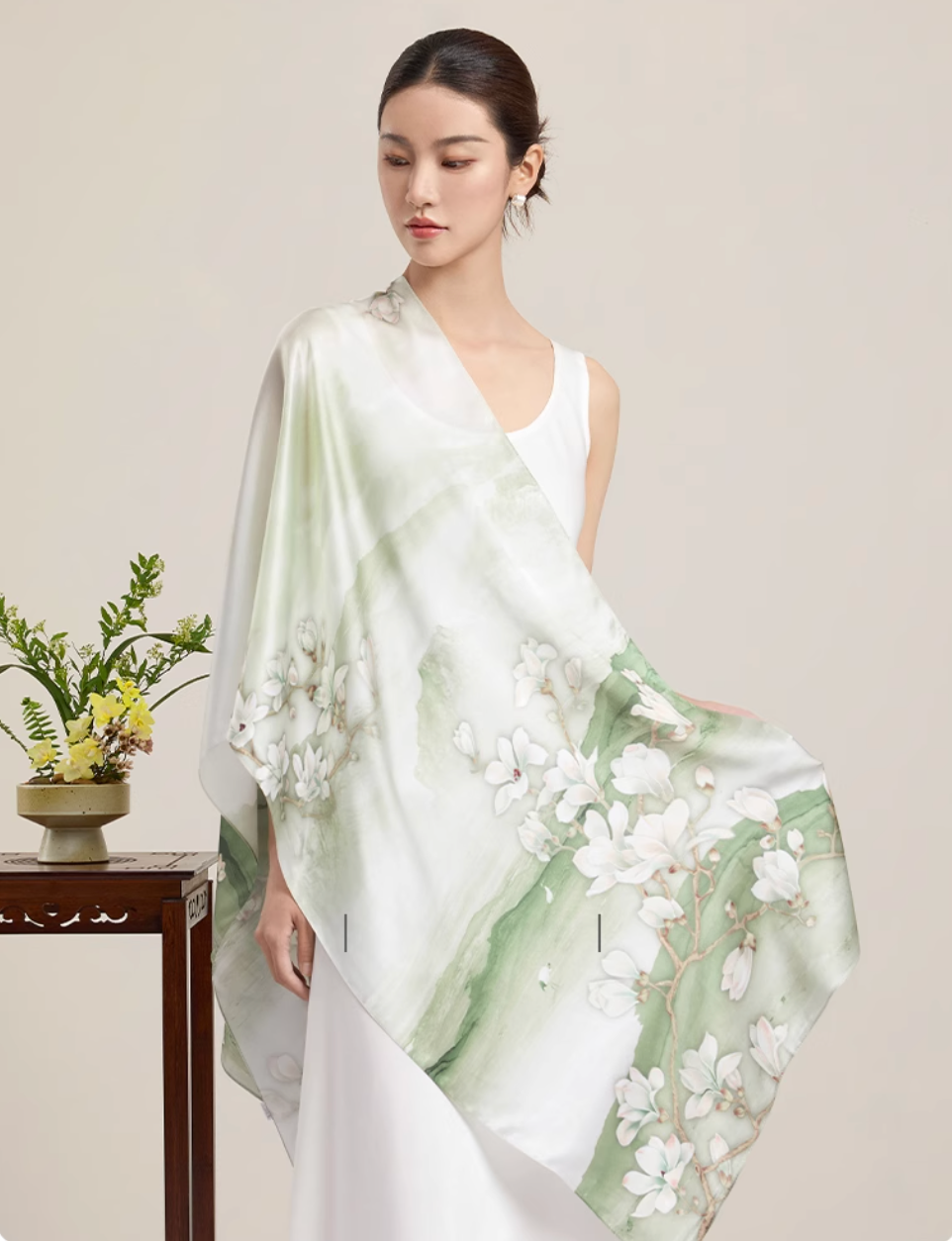 Verdant Silence Mulberry Silk Scarf (170x53cm)