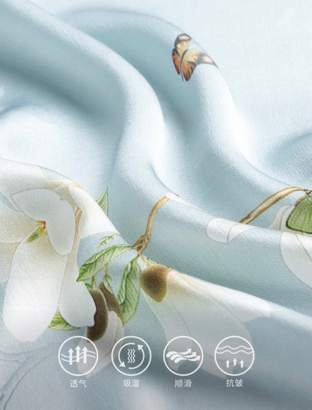 Frosted Spring Petals Mulberry Silk Scarf (170x53cm)