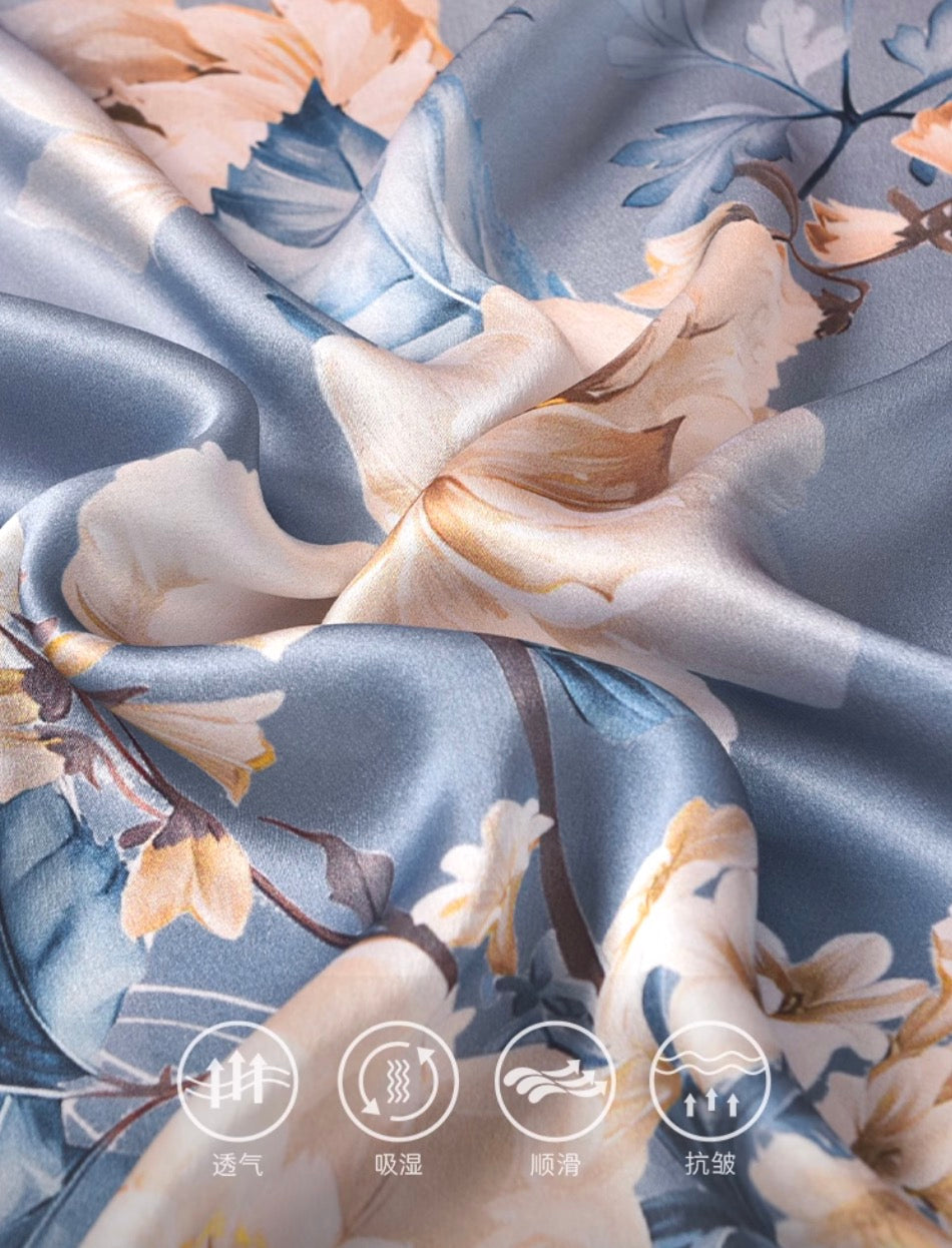 Twilight Camellia Mulberry Silk Scarf  (170x53cm)