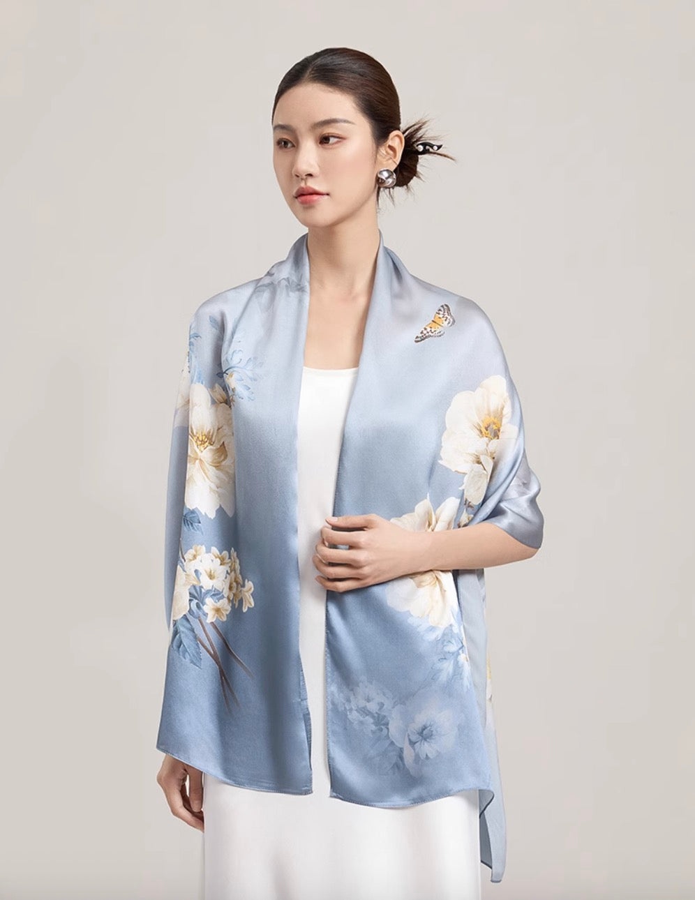 Twilight Camellia Mulberry Silk Scarf  (170x53cm)