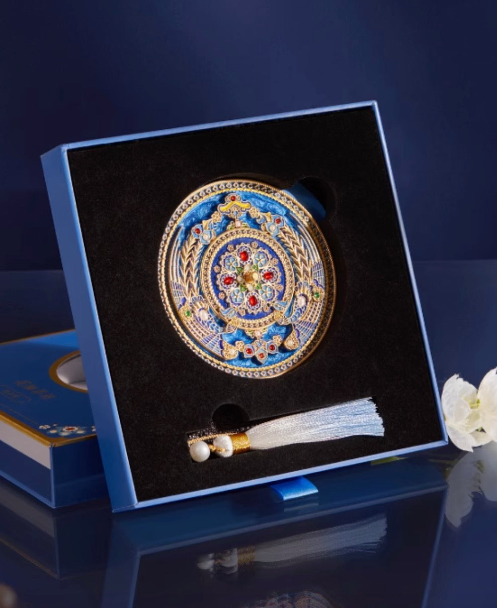 Royal Blue Cloisonné Hand Mirror Gift Set