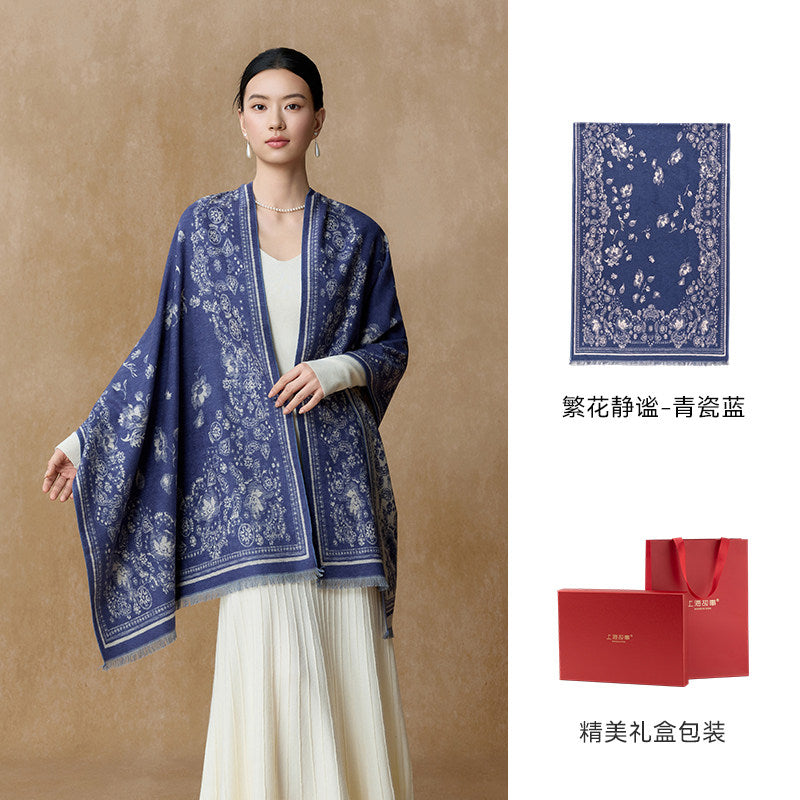 Serene Blossoms Brushed Silk Shawl / Scarf
