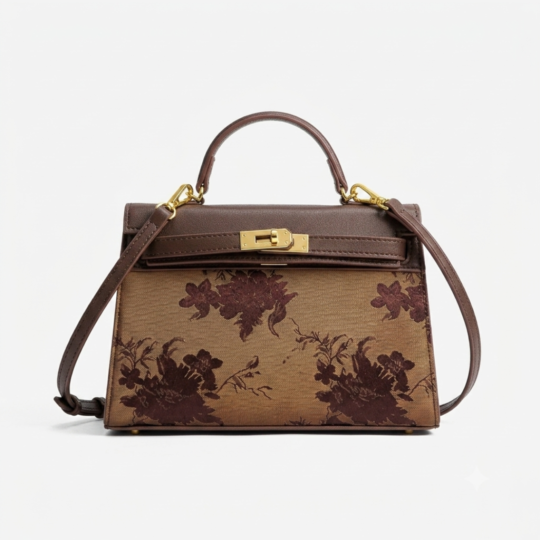 Tang Red 25 Ruyi Peony Song Brocade Top-Handle Bag