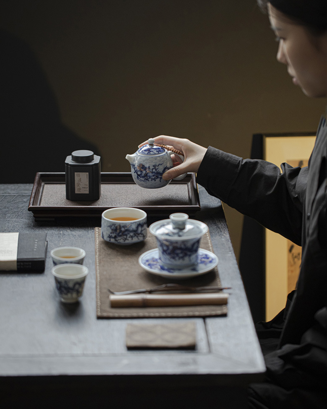 Qing Hua Dragon Sancai Tea Set
