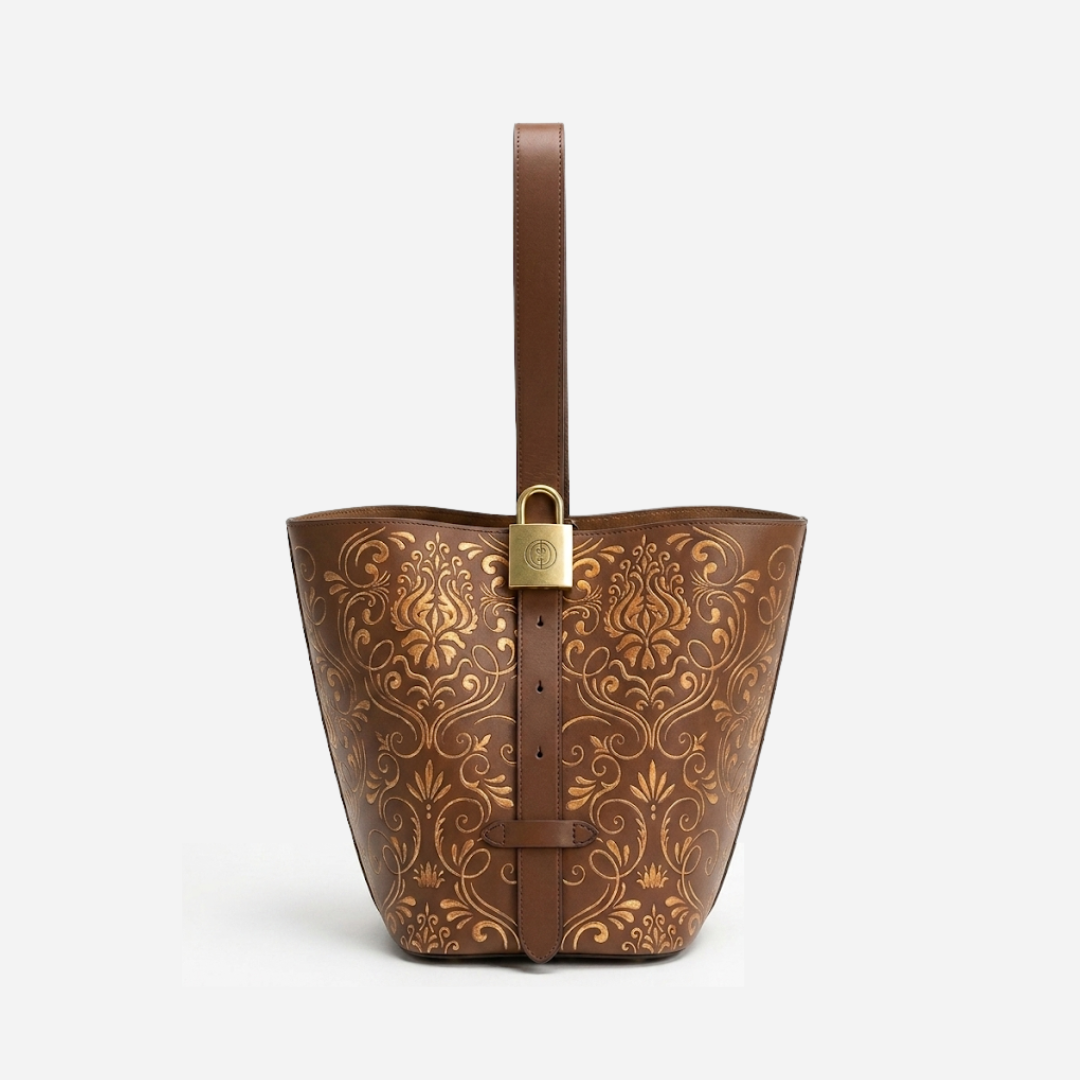 Tang Red 28 Embroidered Dunhuang Scroll Bucket Bag | Chinese