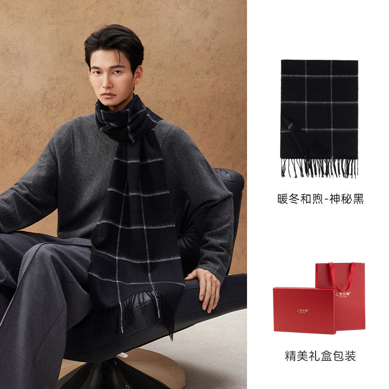 Winter Sun Men's Windowpane Cashmere Scarf