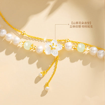 White Camellia Pearl & Jade Bracelet