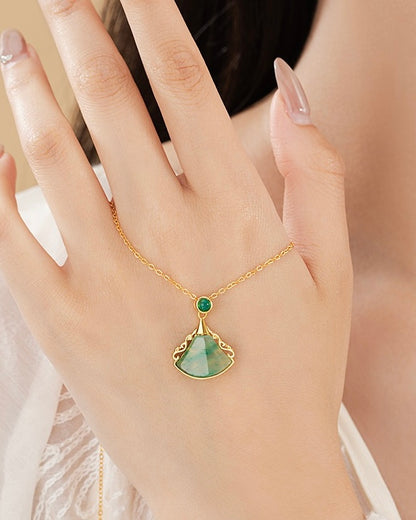 Mountain Mist African Jade Ruyi Fan Necklace