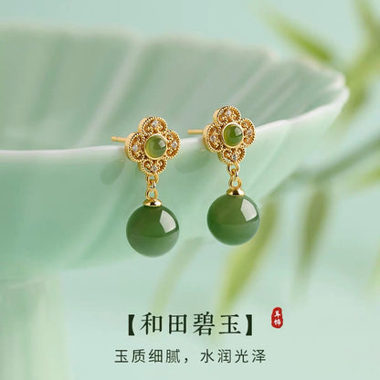 Verna Jade Clover Drop Earrings