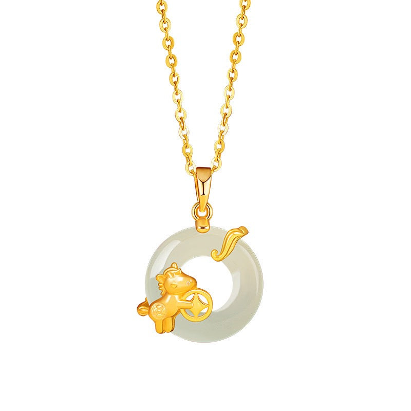 Fire Goat 2027 Jade Peace Buckle Zodiac Charm Necklace