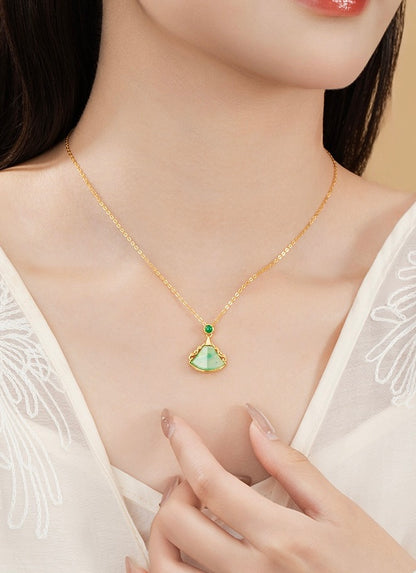 Mountain Mist African Jade Ruyi Fan Necklace