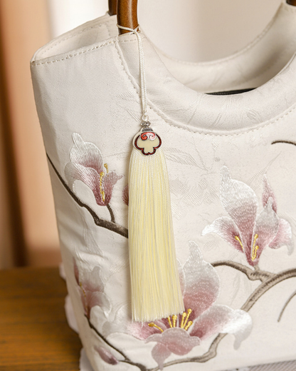 Tang Bloom Magnolia Bamboo-Handle Bag