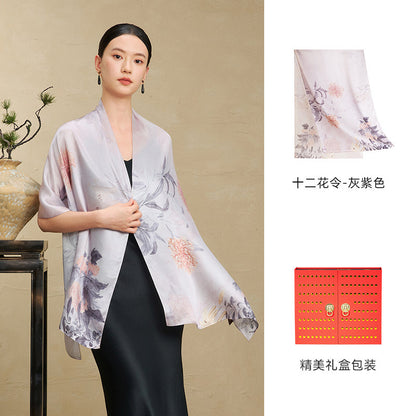 Flowers of the Twelve Months Mulberry Silk Scarf