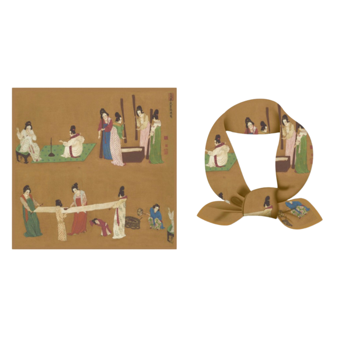 "Preparing Silk" Heritage Artwork Silk Scarf