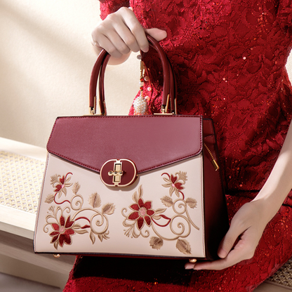 Tang Red 27 Embroidered Floral Tote