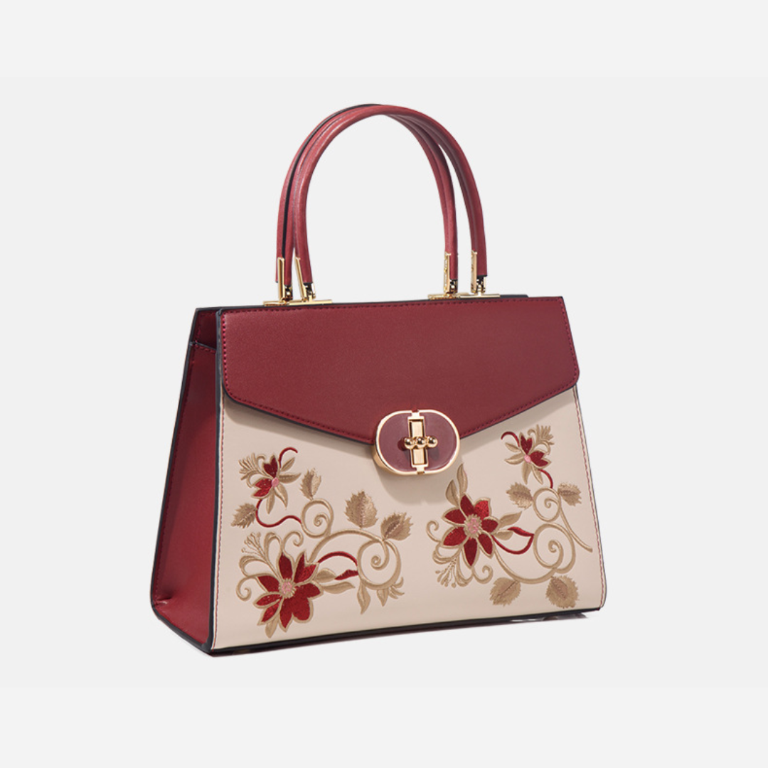 Tang Red 27 Embroidered Floral Tote