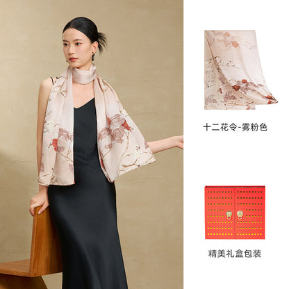 Flowers of the Twelve Months Mulberry Silk Scarf