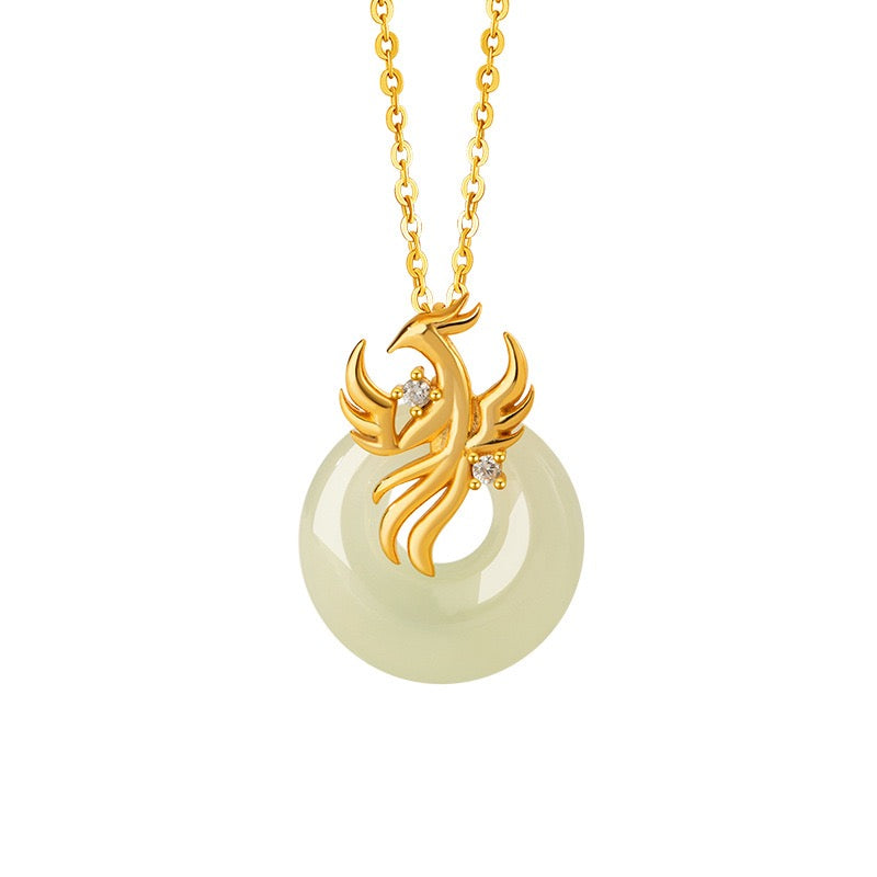 Sovereign Dragon & Phoenix Hetian Jade Necklace