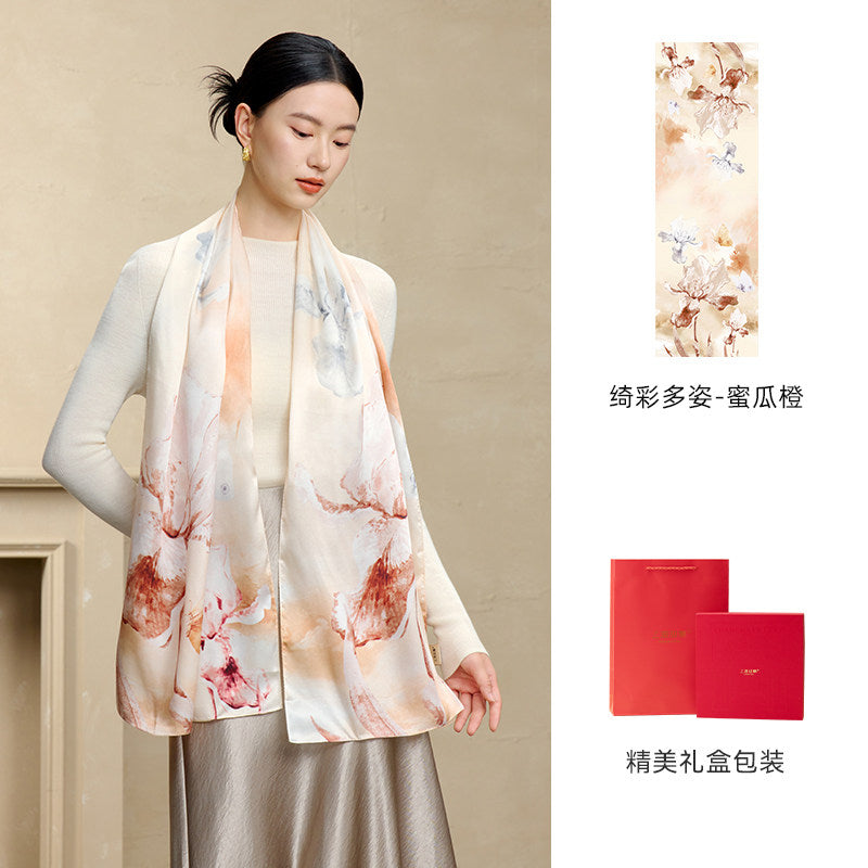 Blossom Array Printed Mulberry Silk Scarf