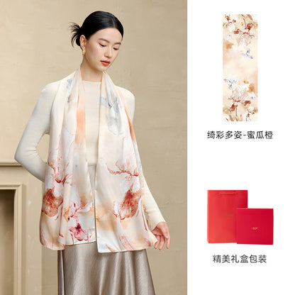 Blossom Array Printed Mulberry Silk Scarf