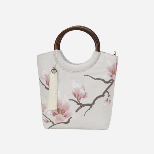 Tang Bloom Magnolia Bamboo-Handle Bag