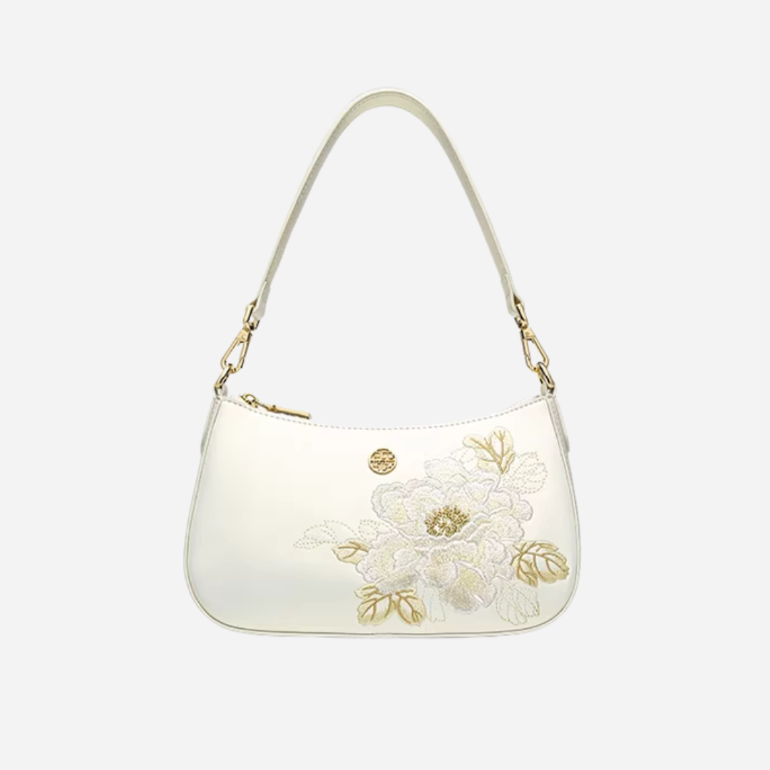 Tang Red 24 Embroidered Peony Shoulder Bag