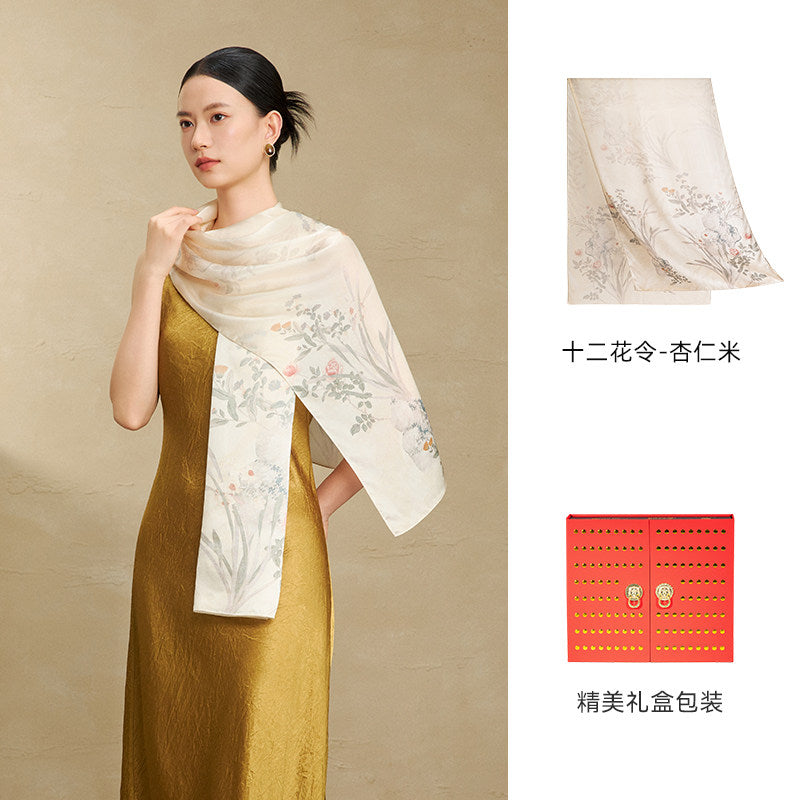 Flowers of the Twelve Months Mulberry Silk Scarf