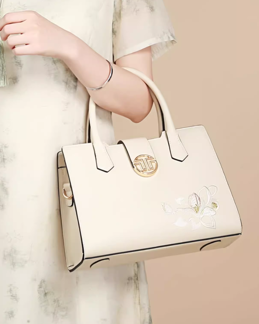 Tang Red 28 Magnolia Embroidered Tote