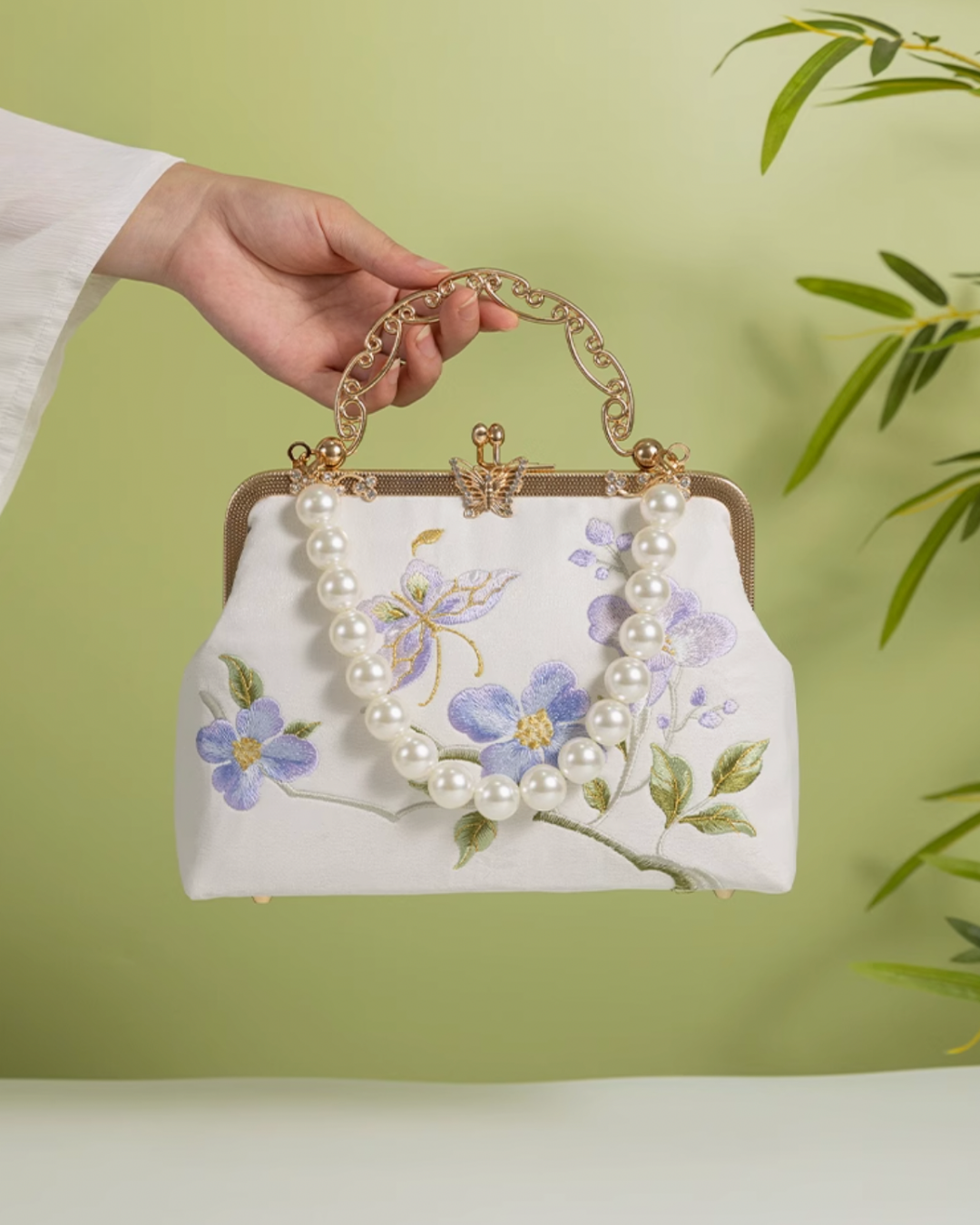 Tang Bloom Lily Bamboo-Handle Bag