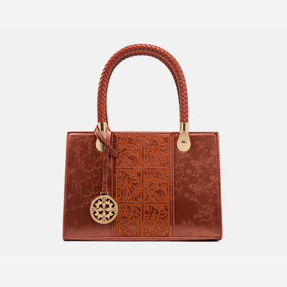 Tang Red 25 Embossed Floral Short Tote